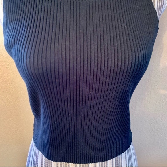 NWT TopShop Crop Top 10 Black Ribbed Sleeveless Round Neck Cotton Lycra Stretch - Picture 6 of 16